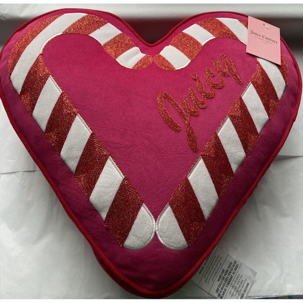 Juicy Couture Decorative Pillow Pink Heart 20” X 18” Candy Cane Valentines Xmas - Picture 2 of 16